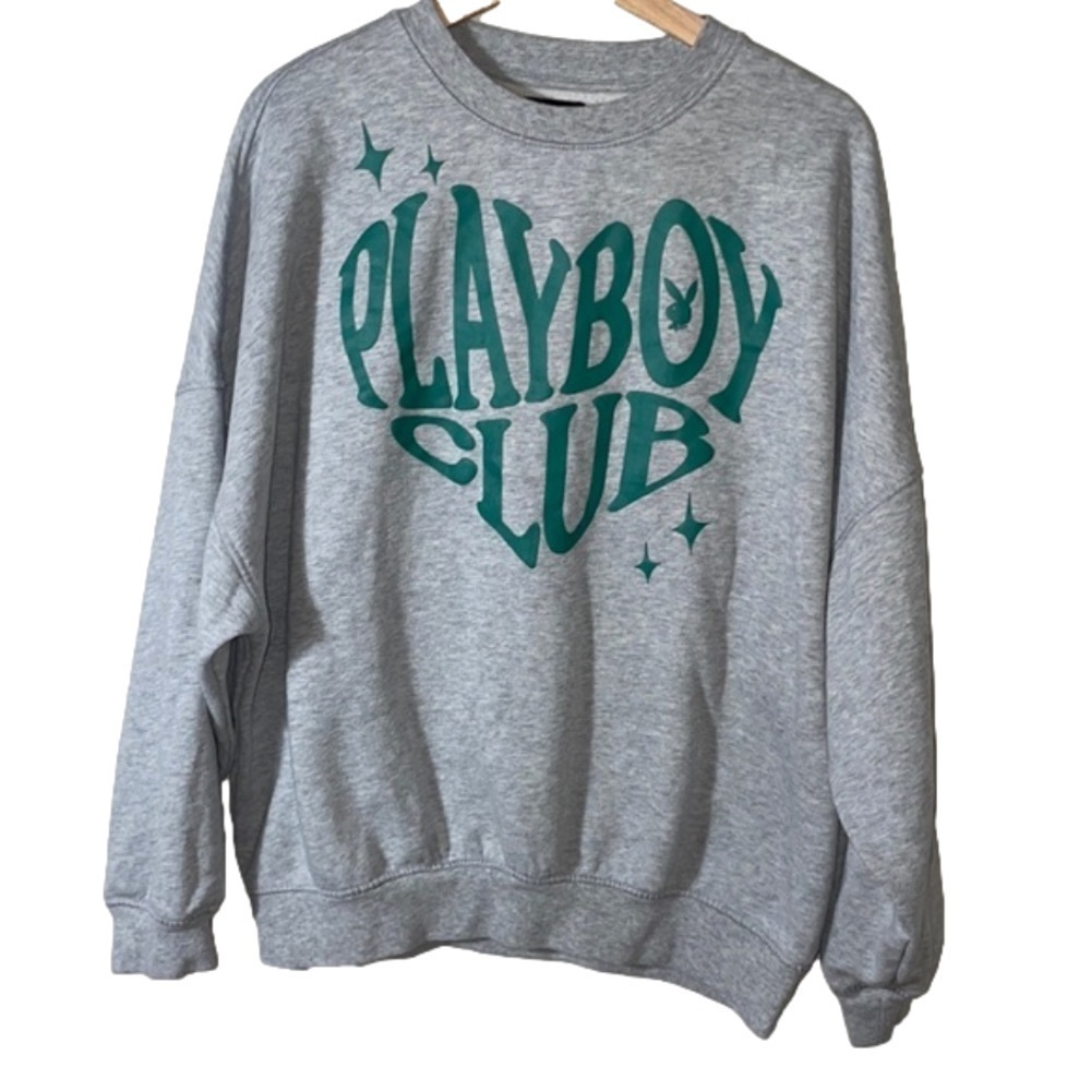 PacSun Playboy Club Crew Neck Sweatshirt Medium Grey Groovy Retro VTG look font